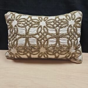 Luxury Lumbar Pillow Itricate Gold Beaded Geometric Lattice Pattern Global Chic